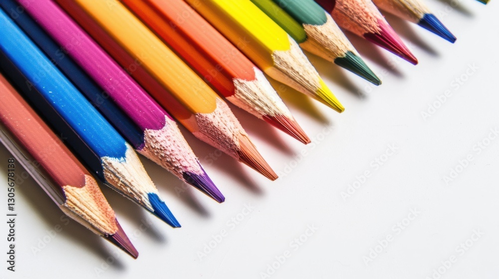 Randomly colored pencils lying on a white background. Randomly colored pencils lying on a white background.