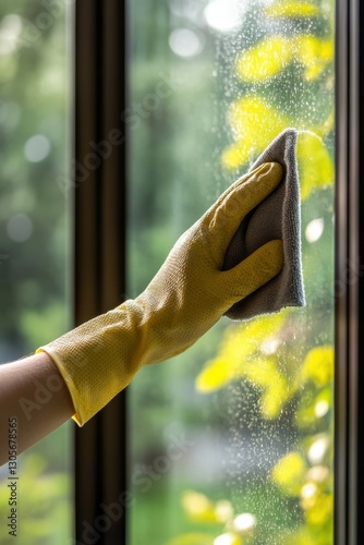 Closeup view of a female cleaning house doing spring cleaning.