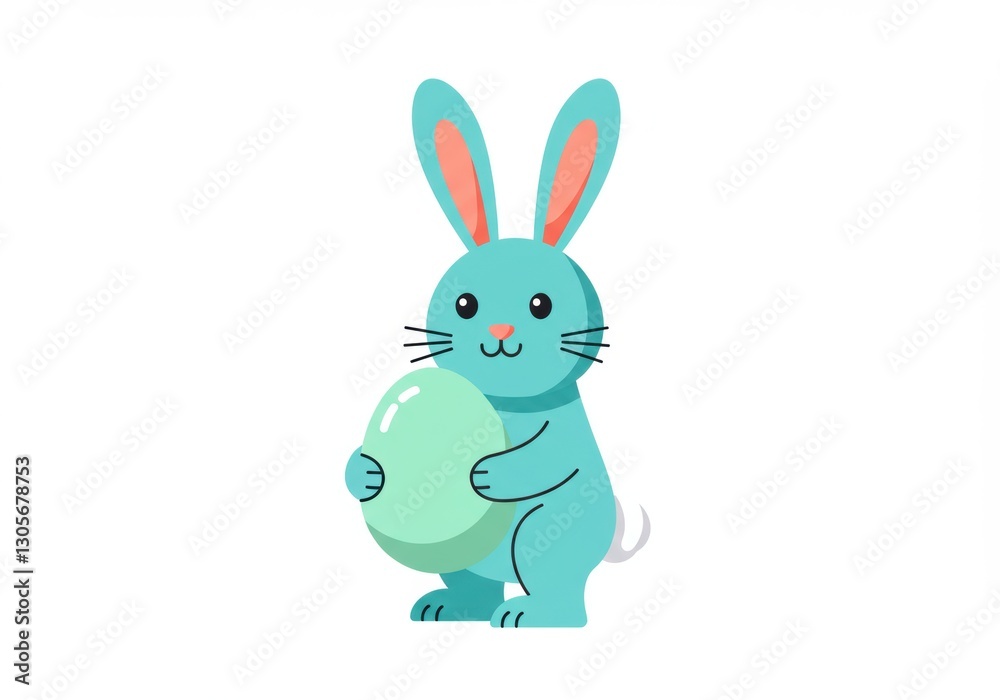 Cute cartoon bunny holding easter egg on white background Cute cartoon bunny holding easter egg on white background