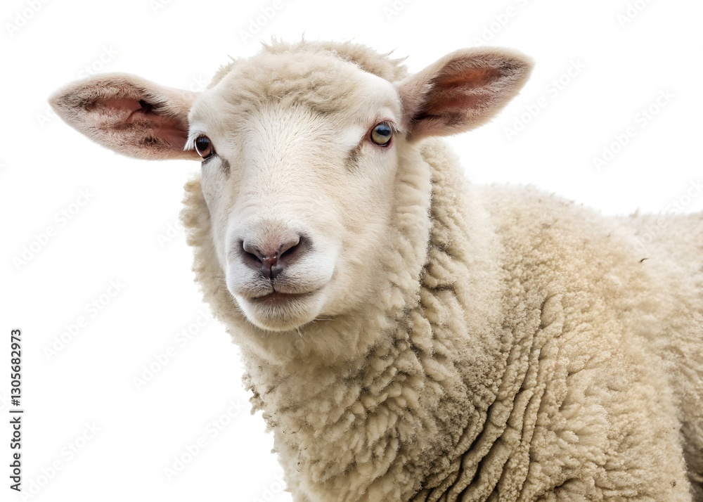 Cute sheep with a curious expression, standing in a lush green field, ideal for farm branding. Cute sheep with a curious expression, standing in a lush green field, ideal for farm branding.