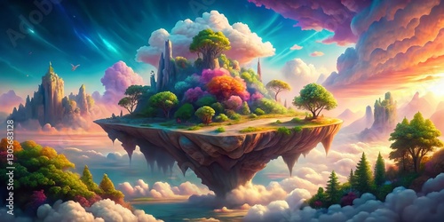Whimsical Surreal Landscape: Floating Island, Dreamlike Cloudscape, Fantasy Art
