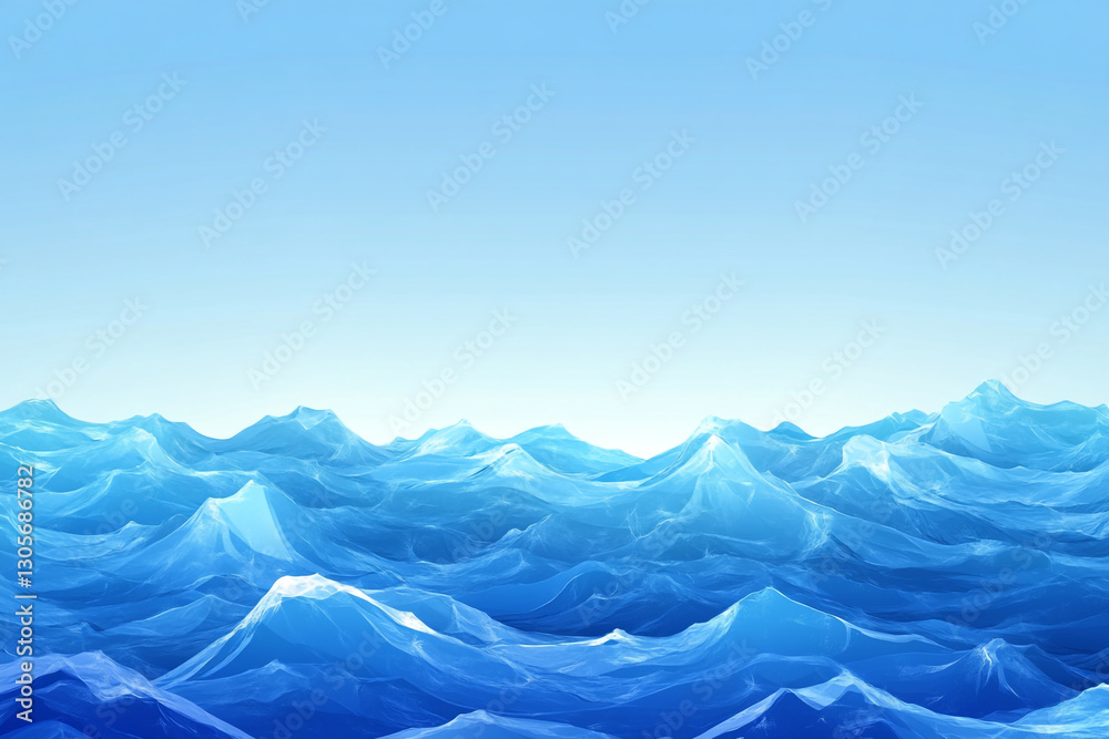 Obraz premium A series of overlapping, wavy blue shapes resembling ocean waves against a white background, creating a serene and abstract seascape.