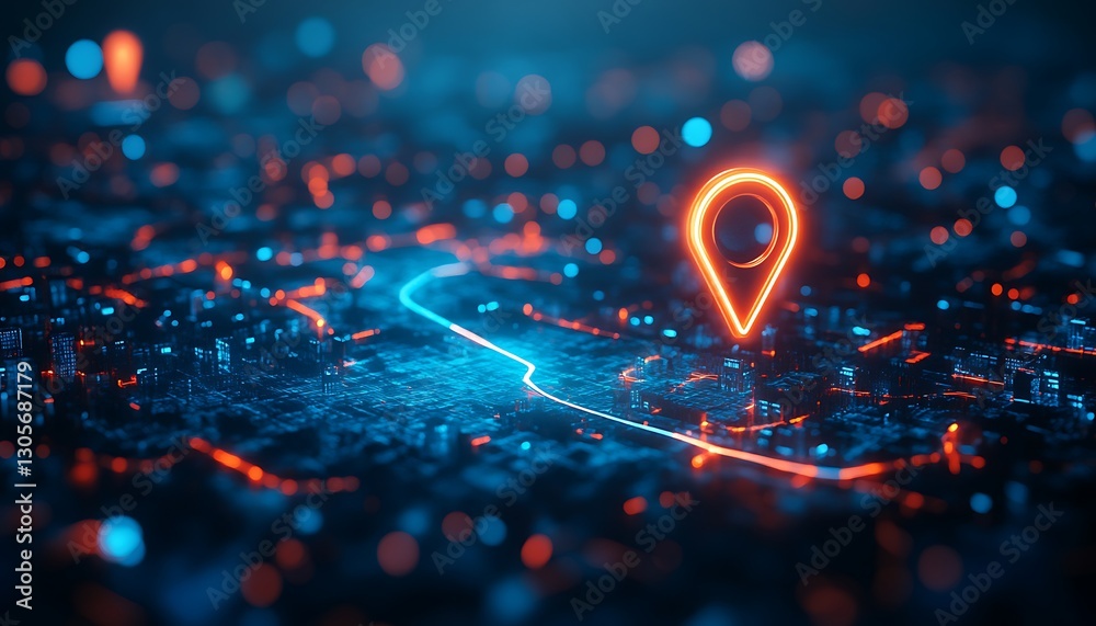 The Digital Map Displays A Route With Its Neon Pointer The Digital Map Displays A Route With Its Neon Pointer