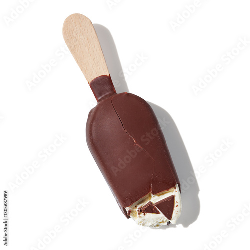 Chocolate ice cream on a stick on white background