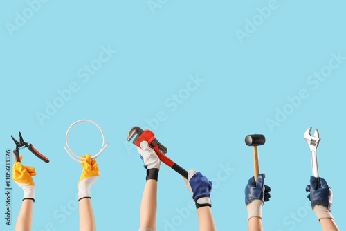 Many hands with constructio...