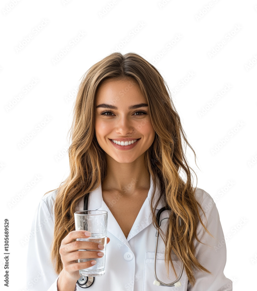 Healthy lifestyle doctor with water. Isolated on transparent background, png. Healthy lifestyle doctor with water. Isolated on transparent background, png.
