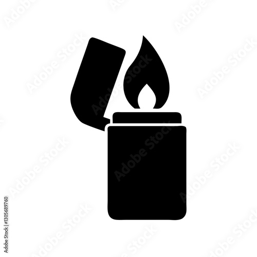 a black and white image of a classic lighter with a flame vector illustration