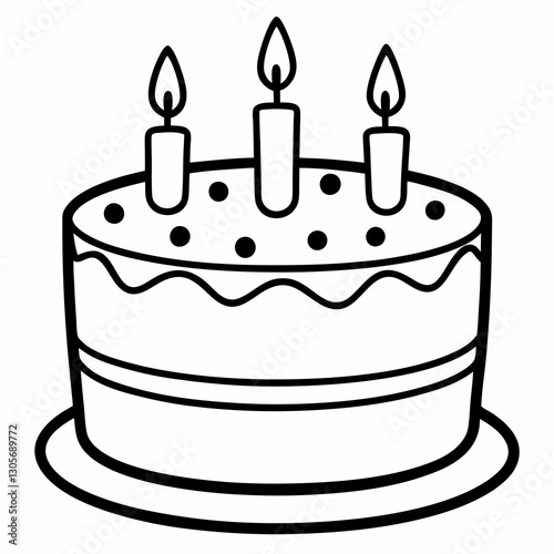 a delicious birthday cake with three lit candles on top, a joyful celebratory image. vector illustration