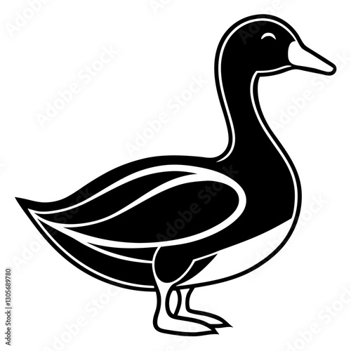 a stylized illustration of a charming duck. This black and white drawing captures the grace and simplicity of the waterfowl vector illustration