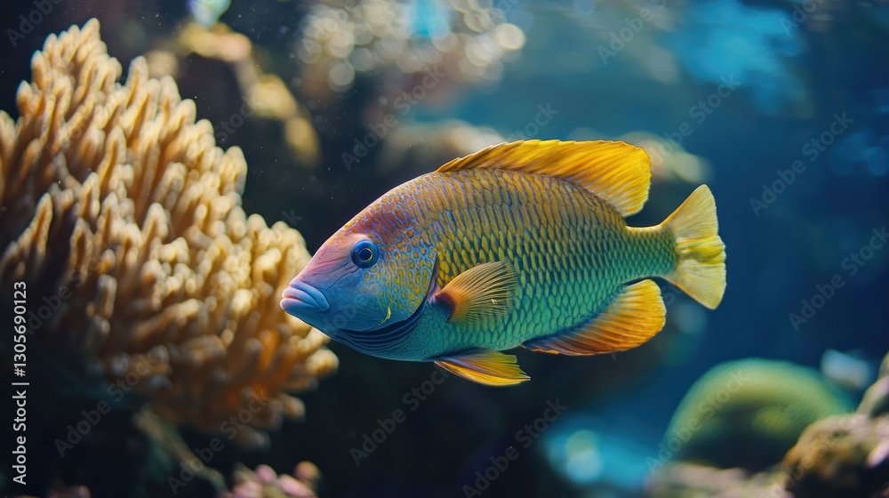 Vibrant tropical fish swimming near coral reef. Vibrant tropical fish swimming near coral reef.