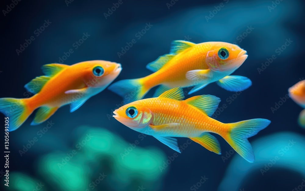 Fototapeta premium Numerous fish swim together in a clear tank filled with water.