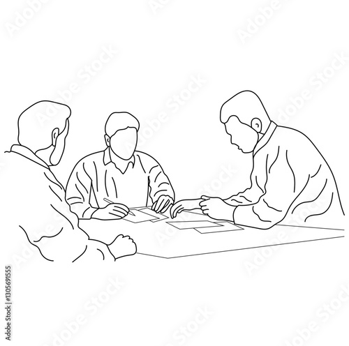Vector business meeting discussion between the worker. Business training and presentation concept of line art design. continuous line drawing of office workers at a business meeting
