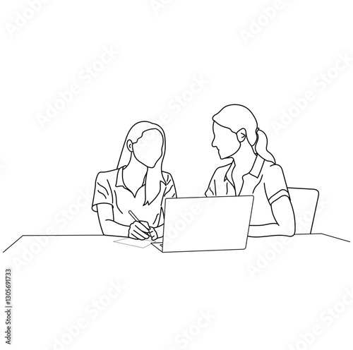 Vector business meeting discussion between the worker. Business training and presentation concept of line art design. continuous line drawing of office workers at a business meeting
