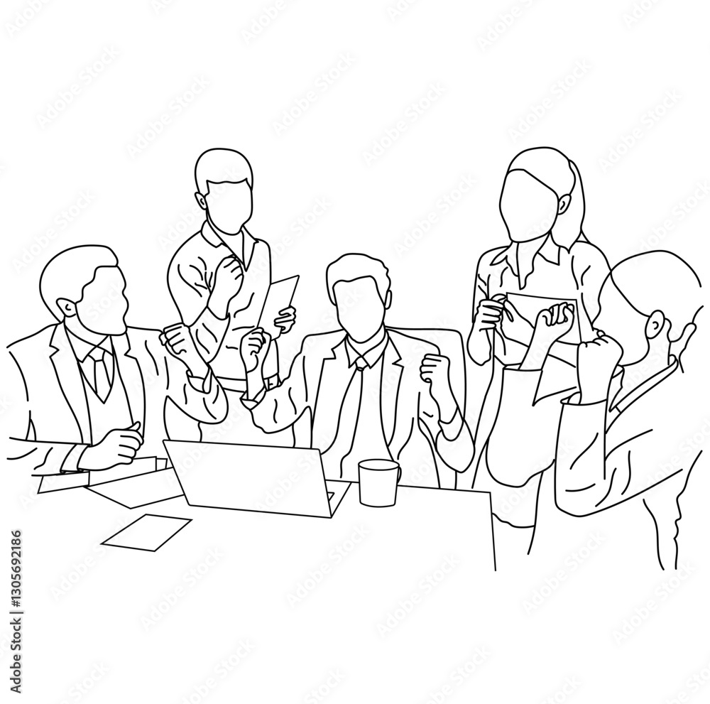 Vector business meeting discussion between the worker. Business training and presentation concept of line art design. continuous line drawing of office workers at a business meeting
Vector business meeting discussion between the worker. Business training and presentation concept of line art design. continuous line drawing of office workers at a business meeting