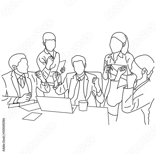Vector business meeting discussion between the worker. Business training and presentation concept of line art design. continuous line drawing of office workers at a business meeting
