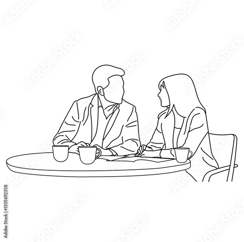 Vector business meeting discussion between the worker. Business training and presentation concept of line art design. continuous line drawing of office workers at a business meeting
