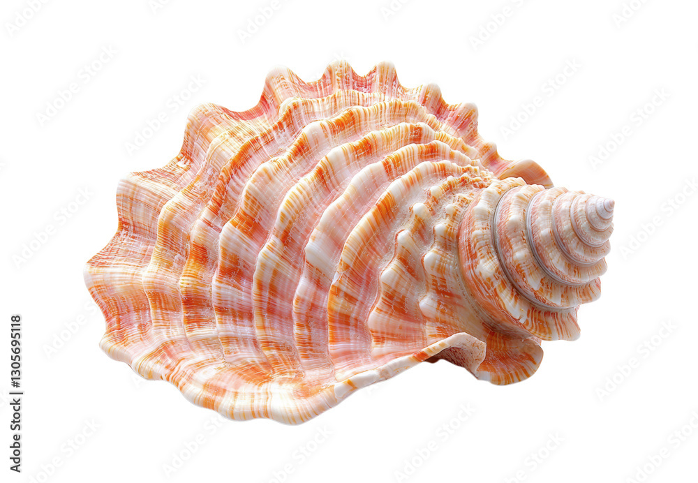 Natural Pink and Orange Conch Seashell with Spiral Pattern and Ridged Texture from Tropical Ocean Beach Collection Isolated on Transparent and White Background Natural Pink and Orange Conch Seashell with Spiral Pattern and Ridged Texture from Tropical Ocean Beach Collection Isolated on Transparent and White Background