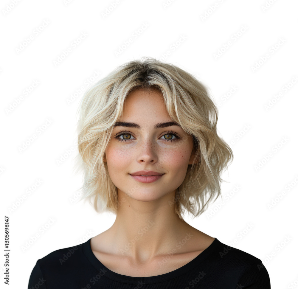Portrait of a beautiful woman front view. Isolated on transparent background, png. Portrait of a beautiful woman front view. Isolated on transparent background, png.
