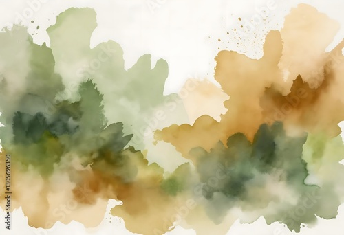 Abstract Aquarel Background with Shades of Green and Brown on a Nature Theme