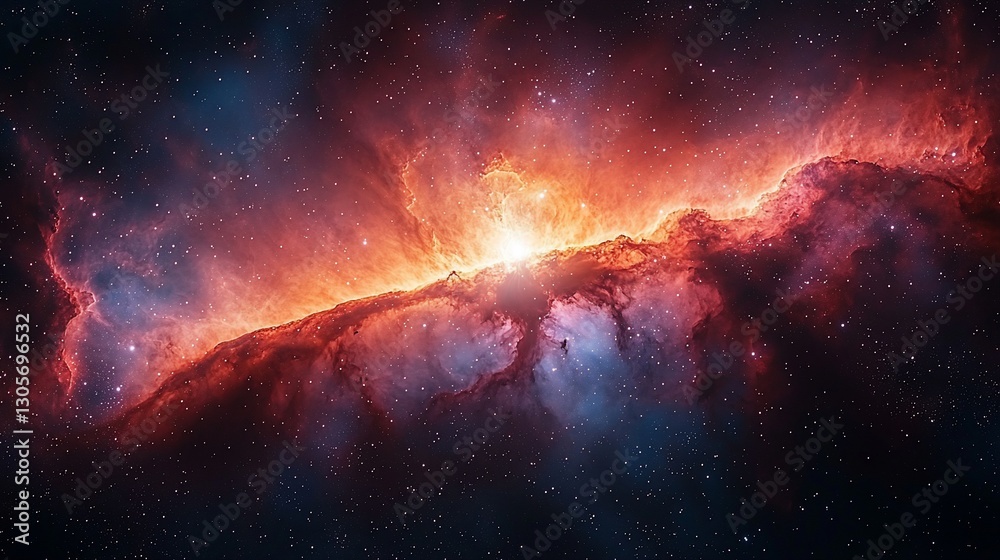 Fiery nebula in deep space with vibrant red and blue hues. Fiery nebula in deep space with vibrant red and blue hues.