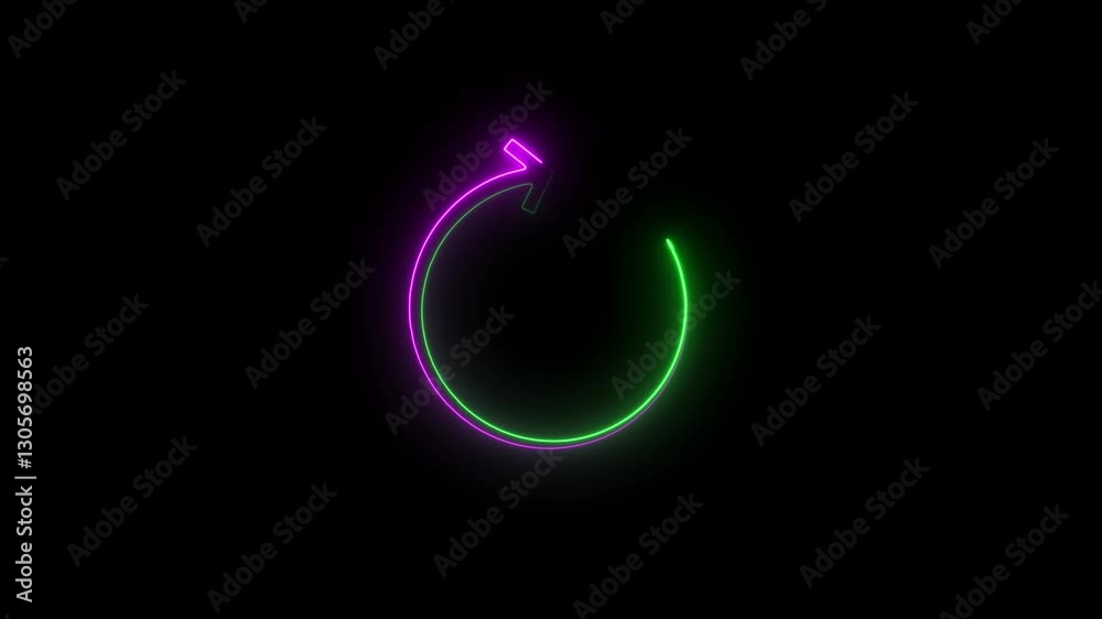 Glowing neon Loading animation. Round reload sign, repeat icon, refresh icon, rotate arrow icon sign and symbol.