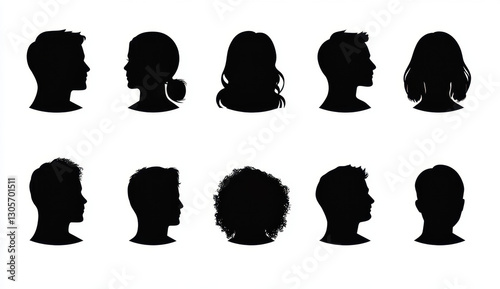 Silhouette head, avatar face, person icon people. Male and female profile.