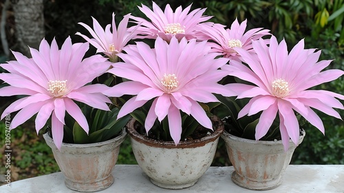 Wallpaper Mural Pink Flowers Blooming in Pots on a White Surface Outdoors Torontodigital.ca