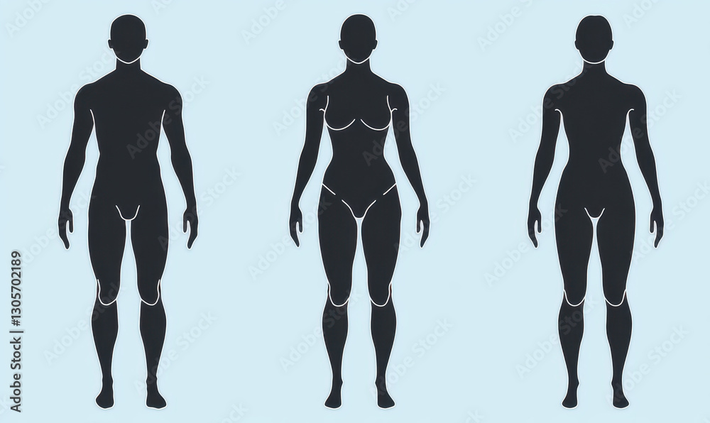 Male and female silhouette on blue background, vector. 
