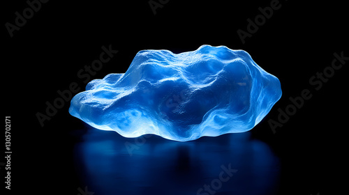 Blue luminescent blob in low light environment, dark space, luminescent object. Luminescent - Ocean. Illustration