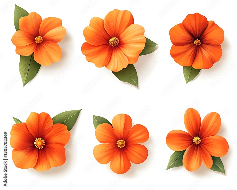 Obraz premium Orange flowers, white background, floral design