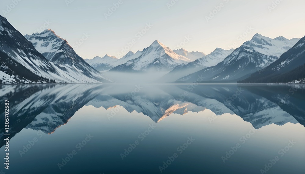 Fototapeta premium Serene Mountain Landscape with Snow-Capped Peaks