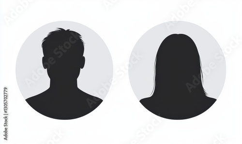 Male and female face silhouette or icon. Man and woman avatar profile. Unknown or anonymous person. Vector illustration. 
 photo
