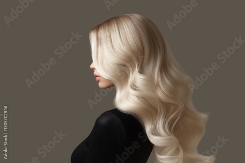 Portrait of a blonde with wavy hair standing in profile