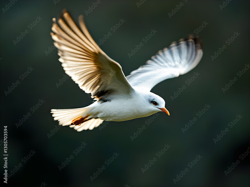 A graceful seagull in flight, bathed in sunlight. A graceful seagull in flight, bathed in sunlight.