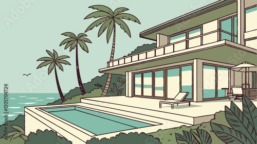 A beachfront villa with an elegant infinity pool blending into the sea
