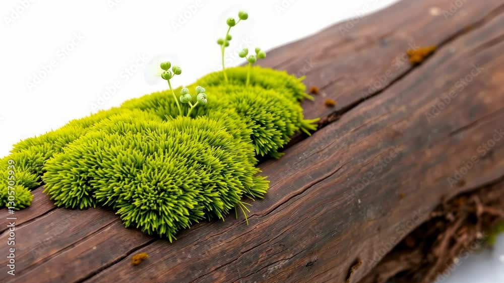 Vibrant Green Moss on Dark Brown Wooden Log Vibrant Green Moss on Dark Brown Wooden Log