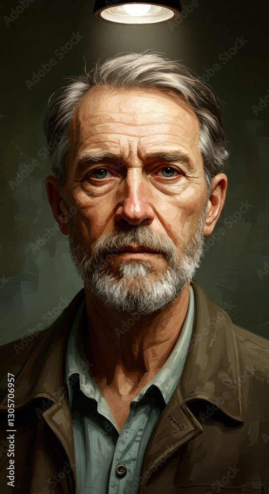 Obraz premium Mature man lit dramatically in oil painting style portrait