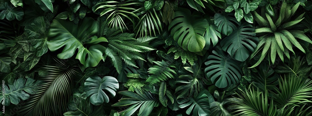 Lush green tropical foliage background. (1)