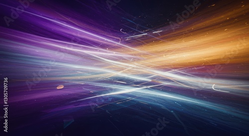 Vibrant abstract light streaks in motion with purple and orange accents