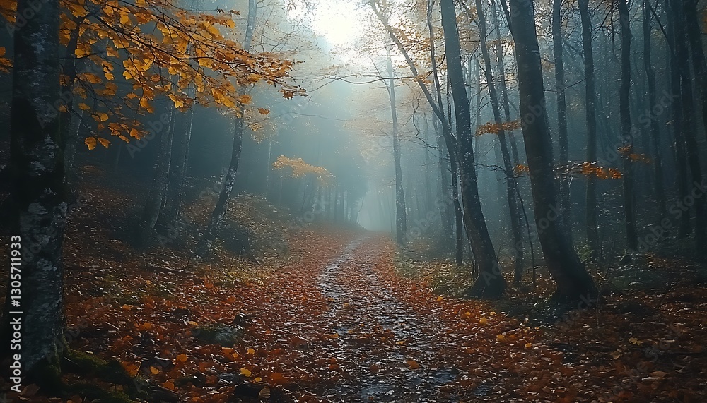 Obraz premium Misty autumn path, forest trail