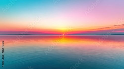 Aerial view of a serene sunset over a lake featuring a boat floating peacefully.