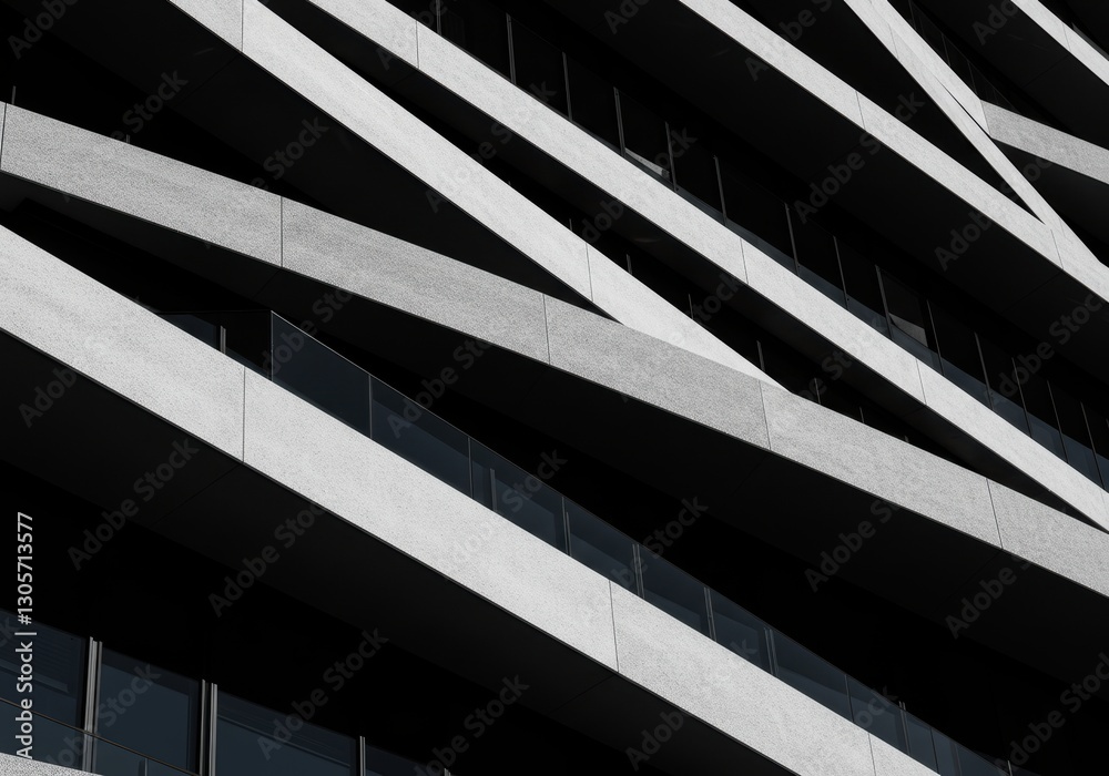 Obraz premium Modern architectural abstract: geometric patterns and shadows on building facade