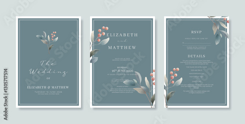 Premium wedding invitation template. Wedding engagement template with terracota style. engraved wedding invitation template