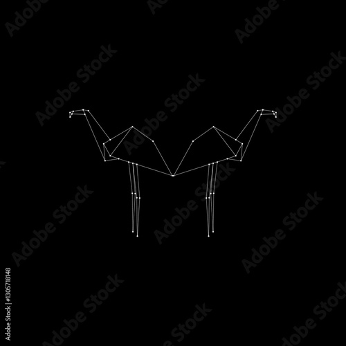 Pair Flamingo Polygonal Lines, can use for Logo, Pictogram, Aquatic Animal Figure, Website, Apps, or Graphic Design Element. Vector Illustration