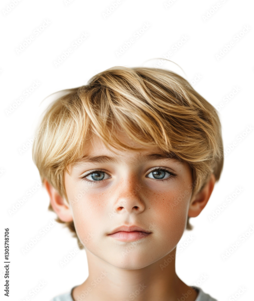 Portrait of a young boy neutral view innocence and curiosity isolated on transparent background Portrait of a young boy neutral view innocence and curiosity isolated on transparent background