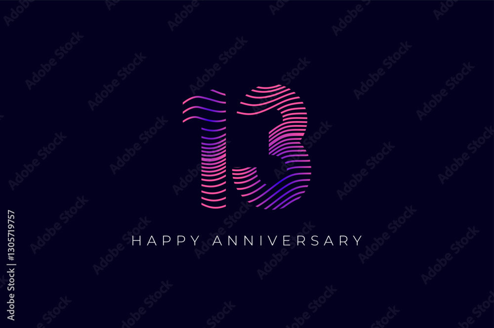 Fototapeta premium Numeric Design with Line Curve 13th, 13th Happy Anniversary with Gradient Colorful Line wave. Tech, futuristic and science concept