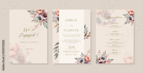 Wedding invitation with flower watercolor. Elegant watercolor wedding card template. trendy simple wedding invitation. minimalist wedding invitation template