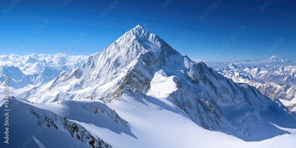 Obraz premium Majestic snow-covered peak of Mount Everest in the Himalayas.