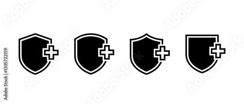 Health shield, medical protected icon set. Protect, healthy badge sign symbol