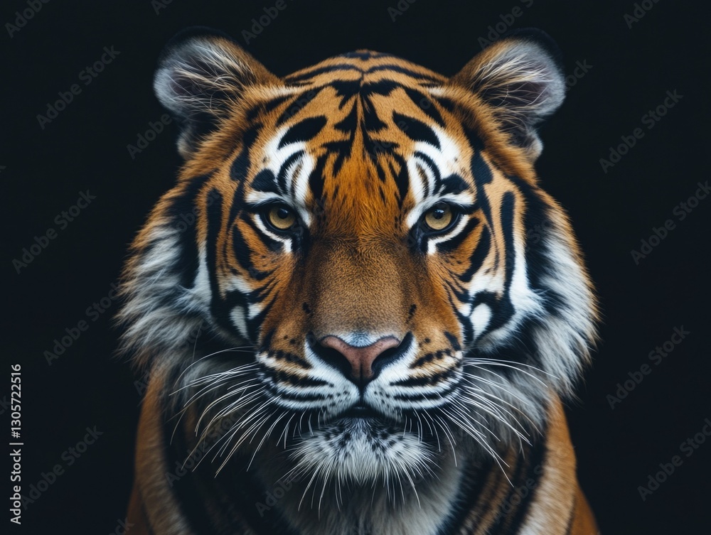 Closeup of tiger face with intense expression, staring forward. Closeup of tiger face with intense expression, staring forward.